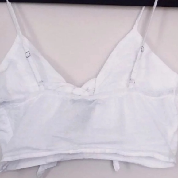 White Cottage Core Front Tie Crop Top White - Picture 3 of 13